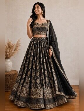 Black Dola Silk Jacquard Lehenga Choli Set
